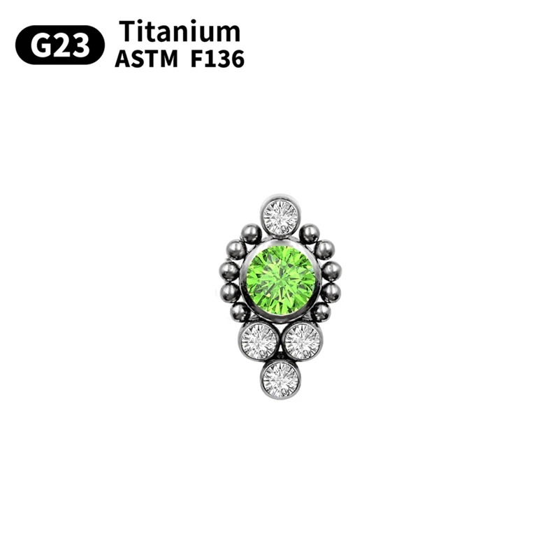 G23 Titanium Sparkly Green CZ Cluster Labret Stud ASTM F136 Titanium Internal Thread Lip Helix Piercing Jewelry Wholesale Bulk