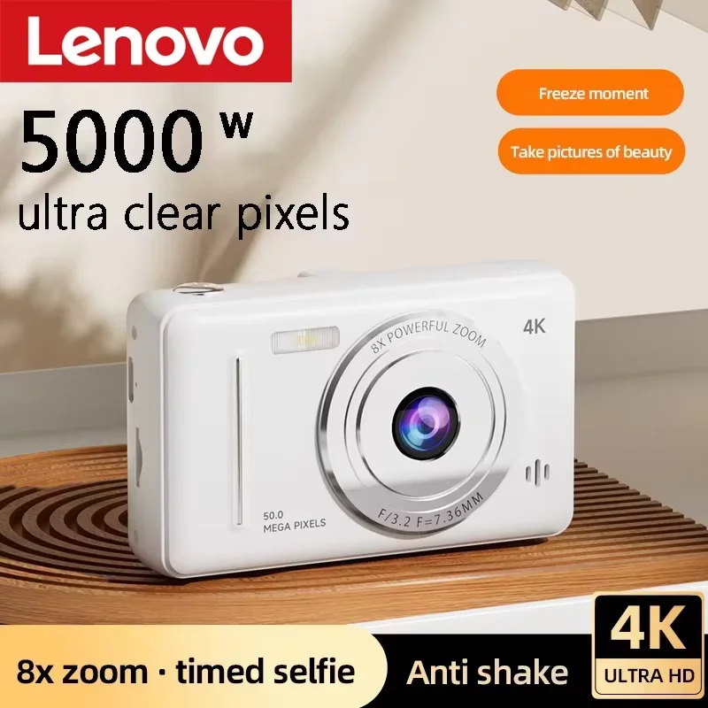 Câmera Digital Retro 4K da Lenovo com 50 Milhões de Pixels, Foco Automático, Câmera de Nível Básico, Câmera Dual com Flash, Câmera Portátil para Estudantes