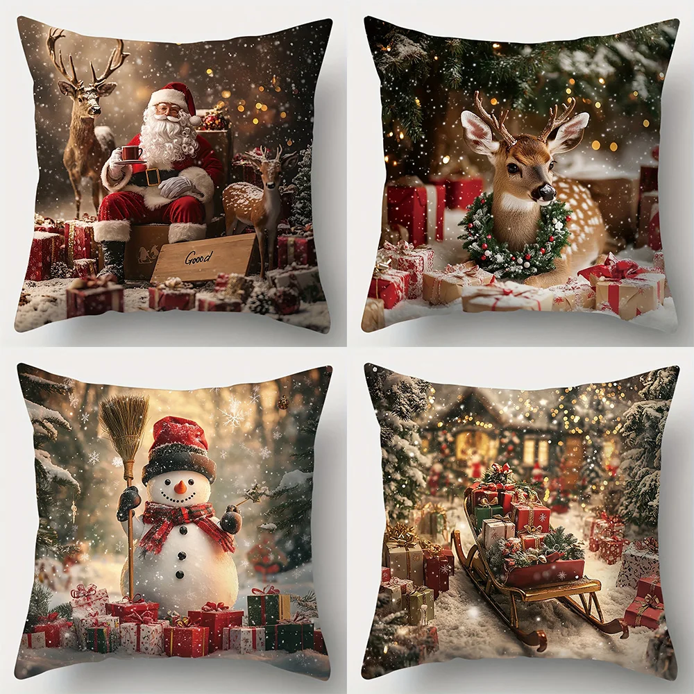 Christmas decoration pillowcase Santa Claus Snowman pillow cover living room Sofa cushion suite room home decoration friend gift