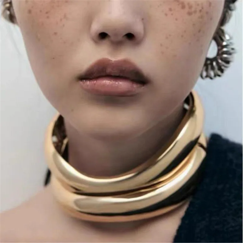 XIALUOKE hyperbole Irregular Metal Cuff Torques Choker For Women Europe American Style Personality Catwalk Necklace Jewelry