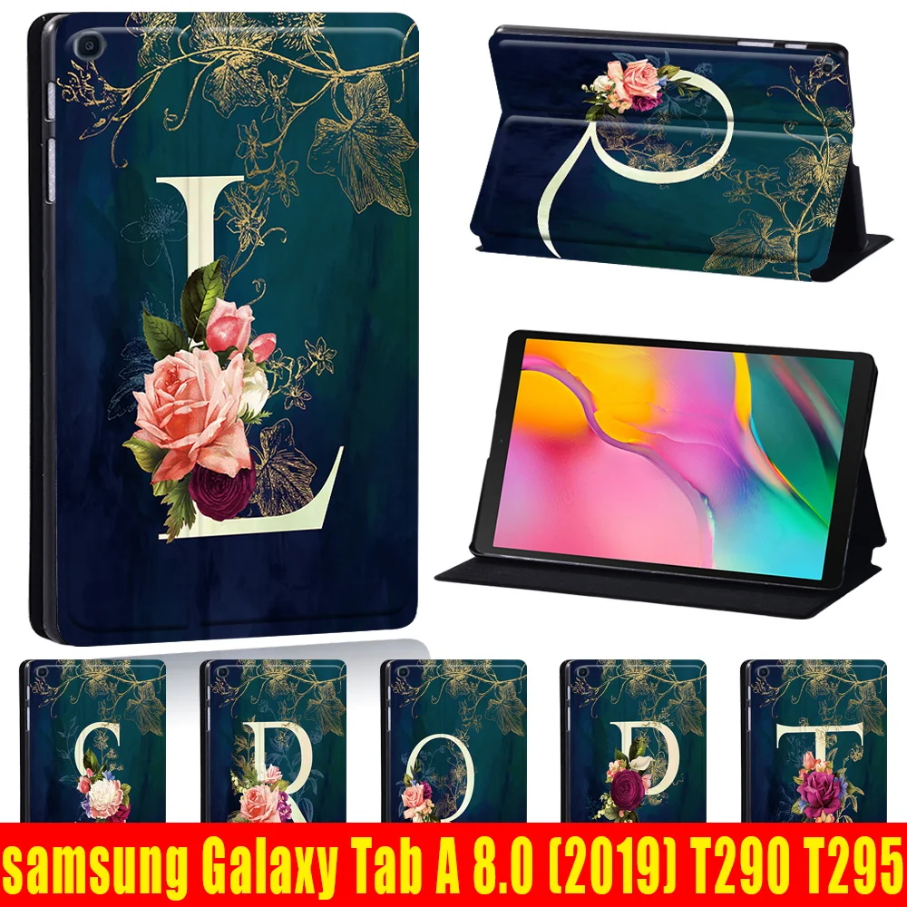 

Steady Style Tablet Case for Samsung Galaxy Tab A 8.0 (2019) T290 T295 Flower Pattern Letter Series Leather Stand Cover Case