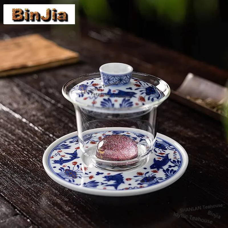 180ml Handmade Transparent Glass Gaiwan Aesthetic Starry Sky Crystal Ball Tea Tureen Tea Maker Cover Bowl Teaset Ornaments Gift