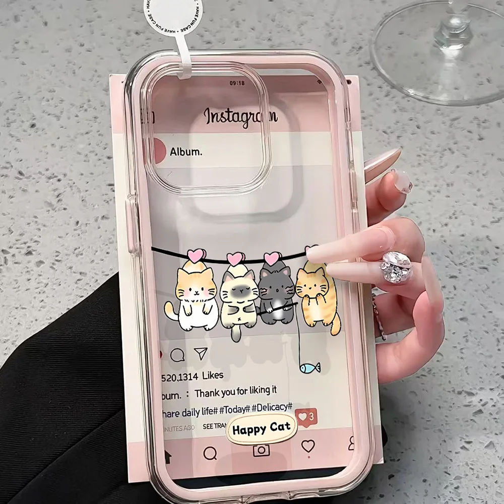 Cute Happy Cat Phone Case For Samsung Galaxy S26 Ultra S25 S24 Plus s22 s23 Plus A55 A16 A35 A36 FE A57 A54 A37 5G Clear Cover