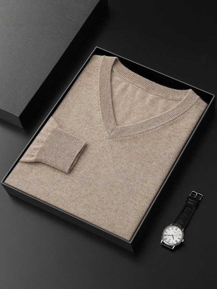 Mini Star 100% Cashmere Sweater Pullover Men's V-neck Basic Autumn Winter Long Sleeve Smart Casual Knitwear Comfortable Soft Top