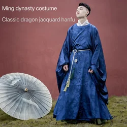 Culturele Ming Dynastie Mannen Hanfu Luxe Donkere Draak Jacquard Ronde Hals Gewaad Niche Koninklijke Mannen Cosplay Kostuum Respectabel