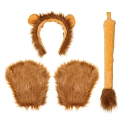 3Pcs Lion Ears Headband Fingerless Gloves Tail Set Lion Cosplay Costume Halloween Accessories Animal Props Costumes Headwear