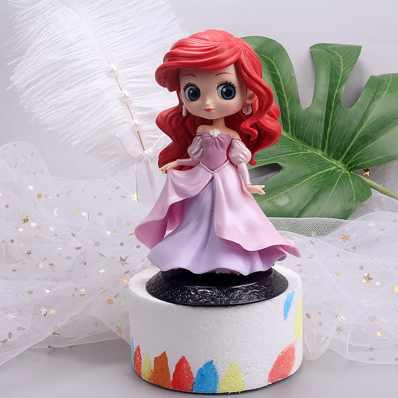 13cm Disney The Little Mermaid Action Figures PVC Ariel Pink Skirt Beautiful Princess Model Toys Cake Decoration Girls Gift