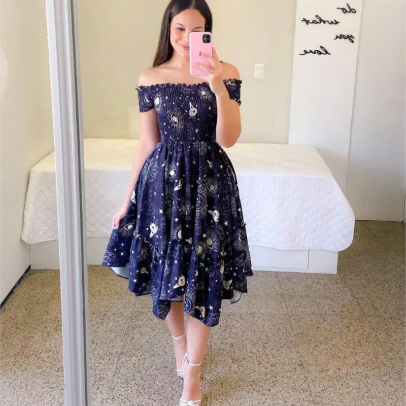 2025 Mode strapless jurk met korte mouwen en print, 6 kleuren