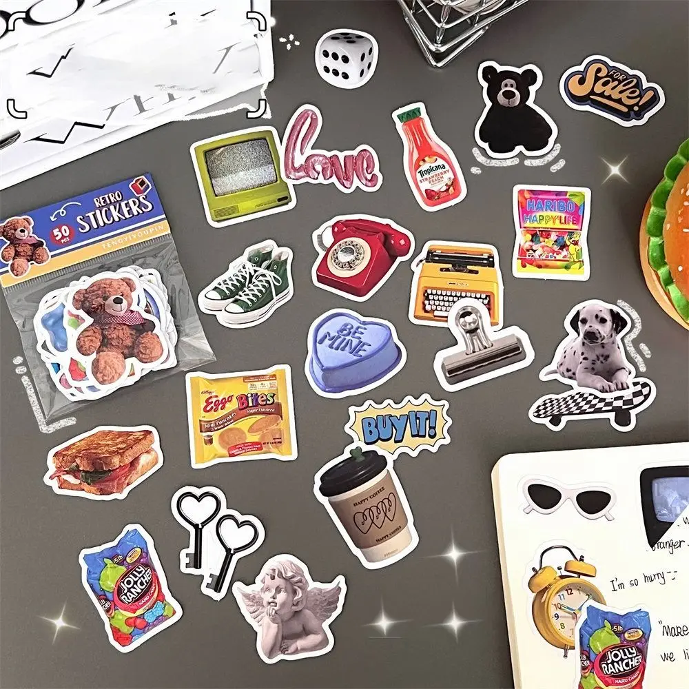 50 Pcs/Bag Portable Ins American Retro Sticker Cute Funny Dog Stickers Creative Vintage Refrigerator Decal Notebook