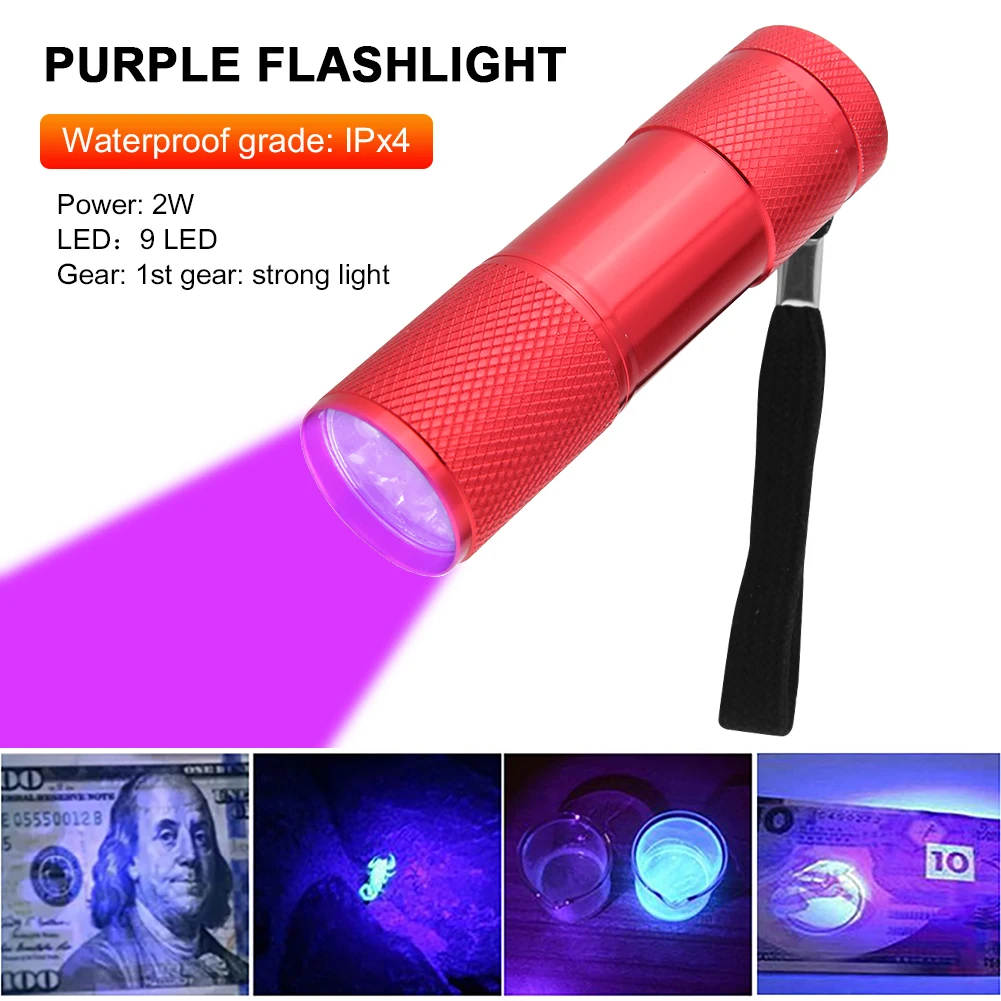 9LED Texture Camping Light lega di alluminio Mini 2W Pet rilevatore di urina lampada IPX4 impermeabile 395nm retroilluminazione strumento di illuminazione uso domestico