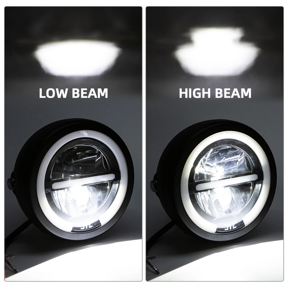 Motorcycle 6.5 Inch Headlight Retro Round High Low Beam 6.5\