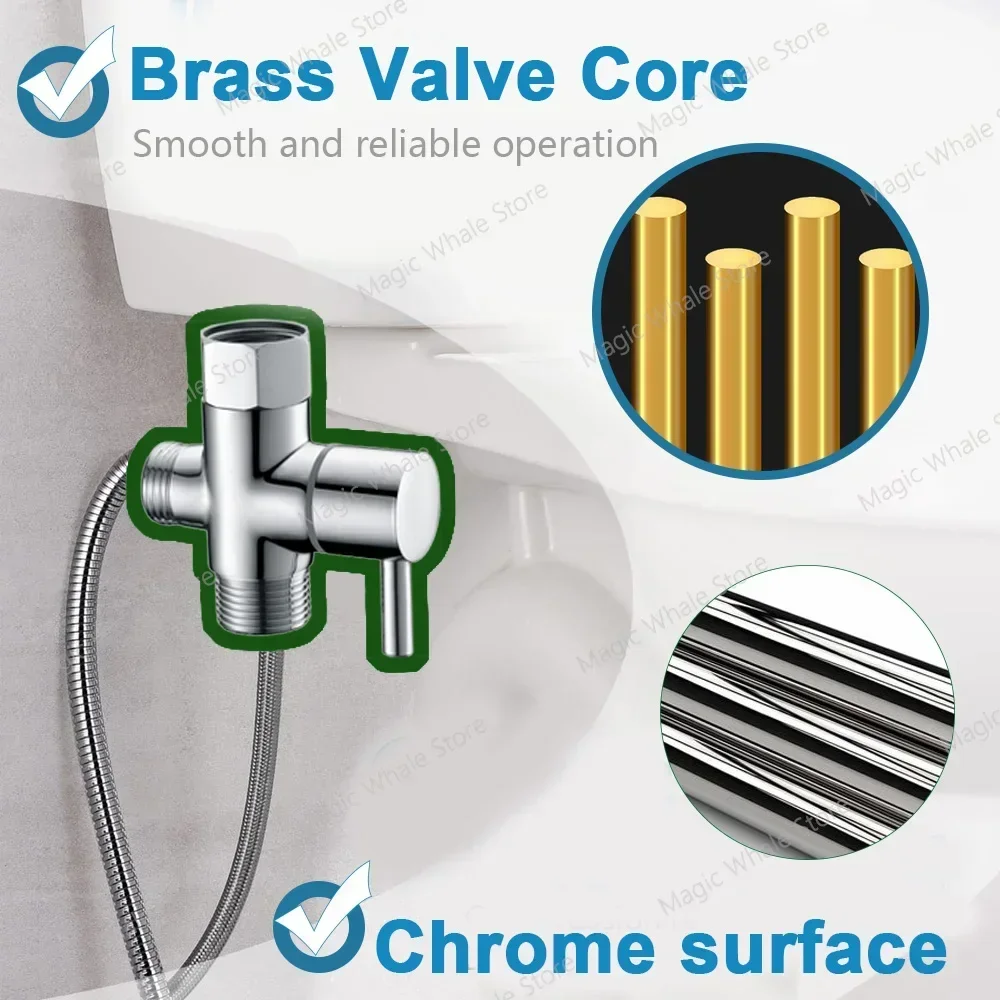 Bidet Chrome T Adapter with Shut-off Valve T Adapter 3-way 7/8\