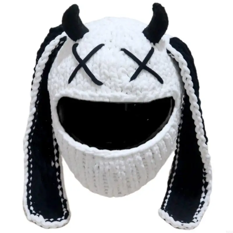 W0YA Funny Plush Knitted Motorcycle Helmets Cover Full Face Protective NonScratch Helmets Headgear for Motorcyclers Winter Gear