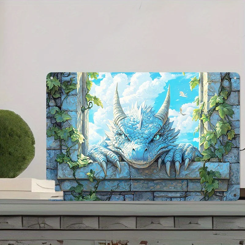 

Dragon By The Window Metal Aluminum Sign, 2D Flat Wall Art, Home & Bar Decor, Artistic Style, Durable Aluminum Material