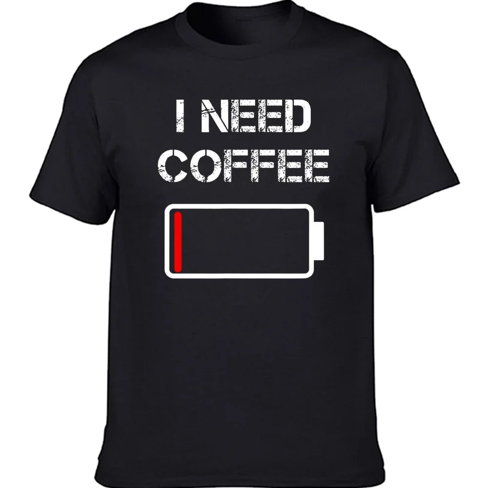 Short Sleeve Birthday Gifts T-shirt Mens Clothing need coffee funny coffee cups battery beans T Shirts Summer Cotton harajuku