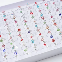 10Pcs/Lot New Korean Fashion Flower Rhinestone Adjustable Rings For Women Girl Sweet Finger Jewelry Mixed Style Accessories Gift