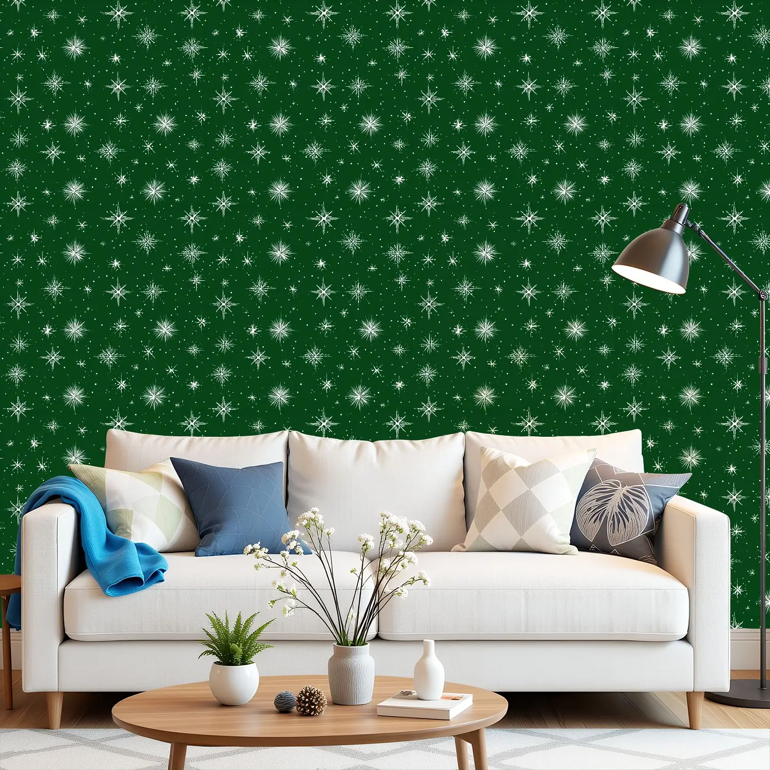 

Праздничные снежинки, звезды, зеленые обои 22,83 "X 118", водонепроницаемые обои для гостиной/спальни/ванной комнаты, наклейка на стену из ПВХ