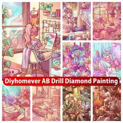 Pintura de diamante AB de chica bonita de dibujos animados, bordado de punto de cruz, imagen de mosaico de bruja de fantasía, artesanía, decoración del hogar, regalo para niños