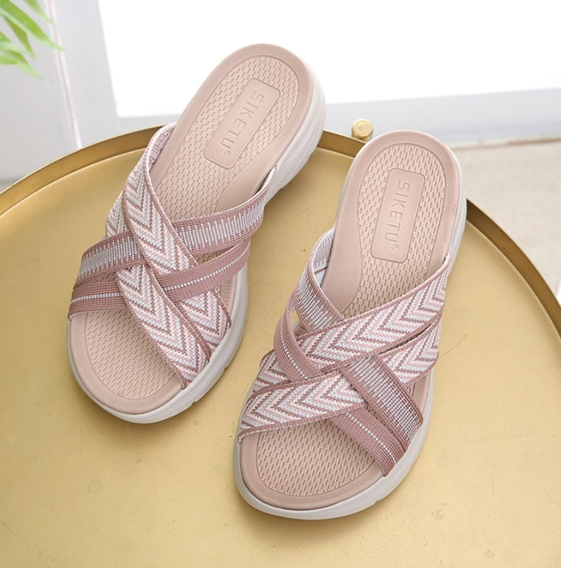 2024 Summer New Women\'s Sandals Lightweight Fashion Casual Sports Style Comfortable Rubber Band 5CM Thick Sole Sandals 580-4