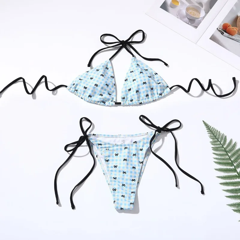 Sommer 2025, neue Sexy Einfarbig Bikini Set Frauen Mode Krawatte Seite Bademode Zwei Stück Outfit Strand Stil Hot Girl Badeanzug