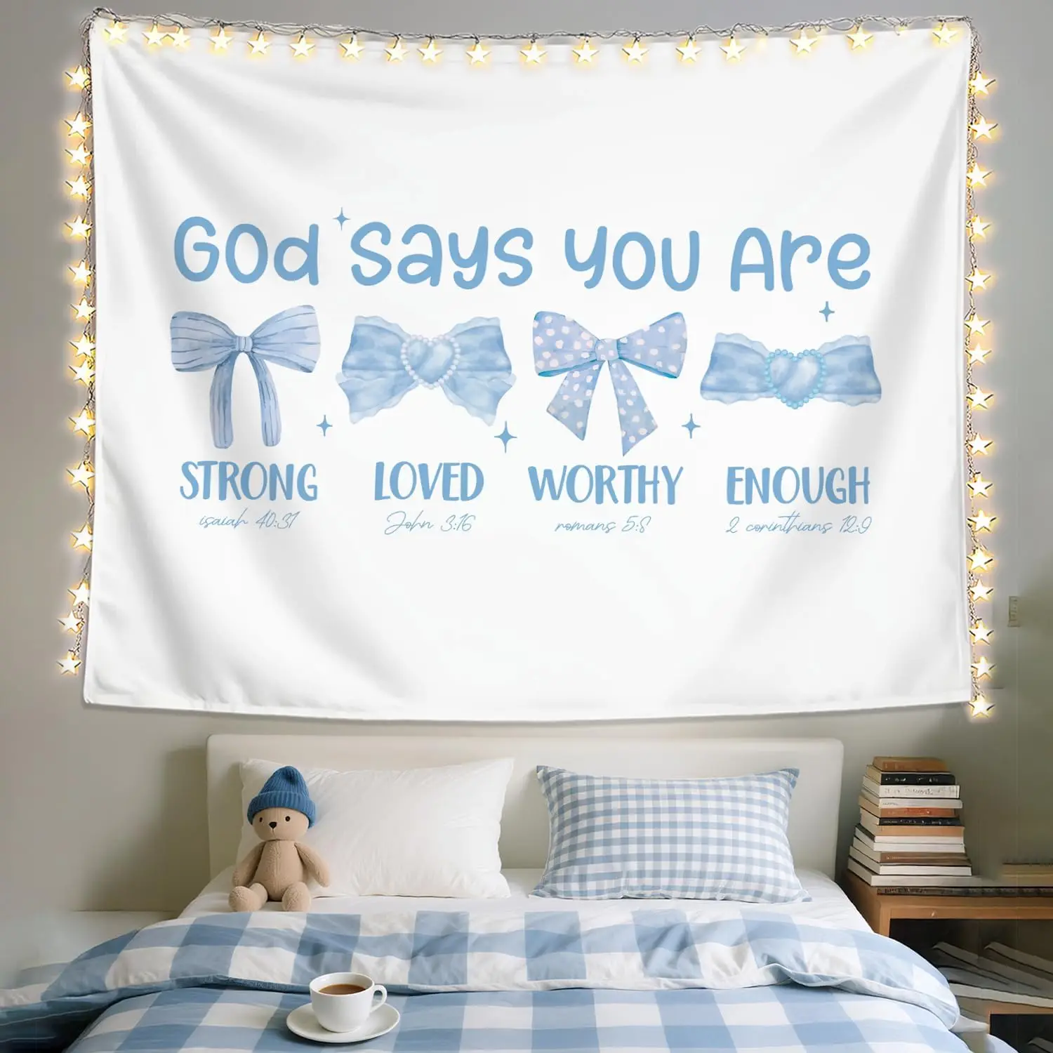 Inspirational Tapestry Wall Hanging God Says You Are Strong Faith Decor Christian Boho Aesthetic Nursery Bedroom Room Art