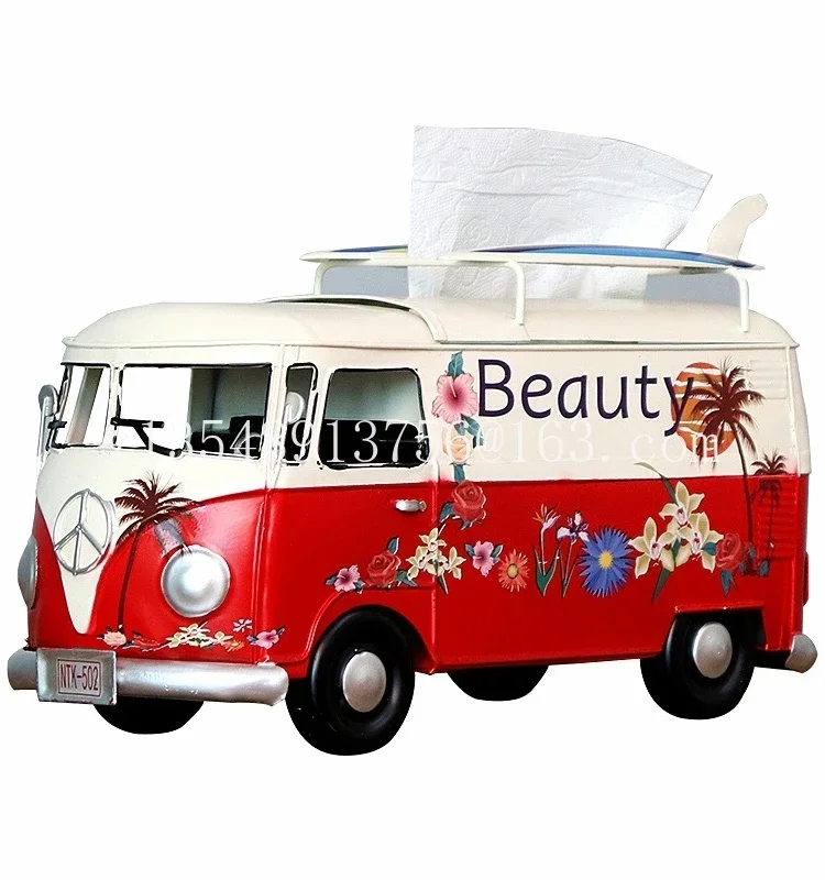 Industrial Style Creative Wrought Iron Retro Bus Model Tissue Box