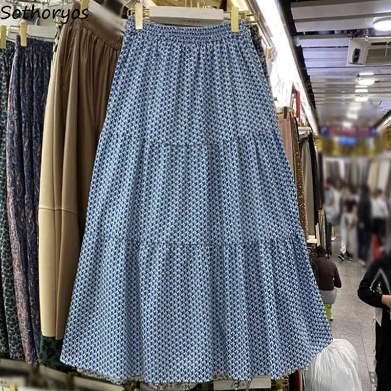 

Юбки миди с принтом, женские свободные винтажные шикарные модные повседневные юбки со вставками во французском стиле, универсальная праздничная литературная уличная одежда Mujer