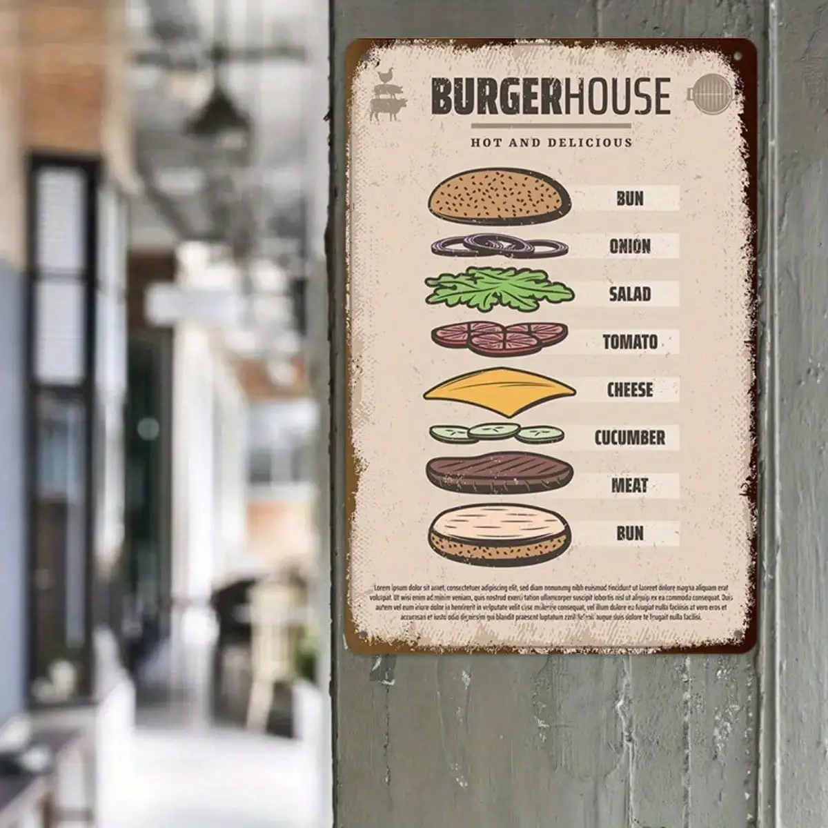 1PC ป้ายดีบุก BBQ Party - การออกแบบเนื้อ/ย่างสําหรับห้องครัว/ตกแต่งสนามหลังบ้าน, retro สนิม, 8x12in/20x30 ซม.