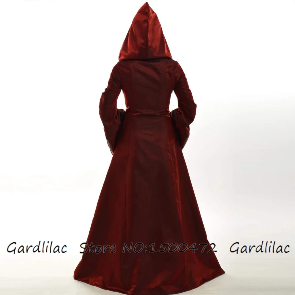 فستان نسائي طويل على الطراز القوطي الساحرة برباط علوي فستان بقلنسوة عتيق زي الهالوين التنكري بقلنسوة #2