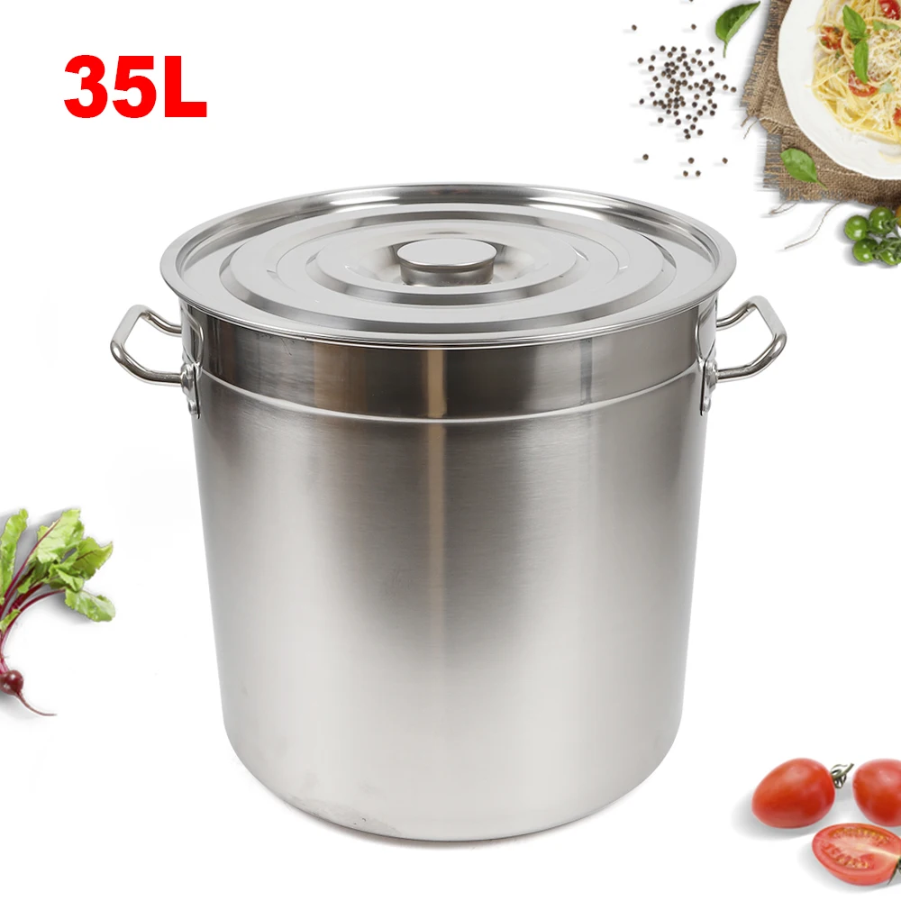 35L Large Stainless Steel Deep Stock Pot with Lid Catering Saucepan Cooking Pan