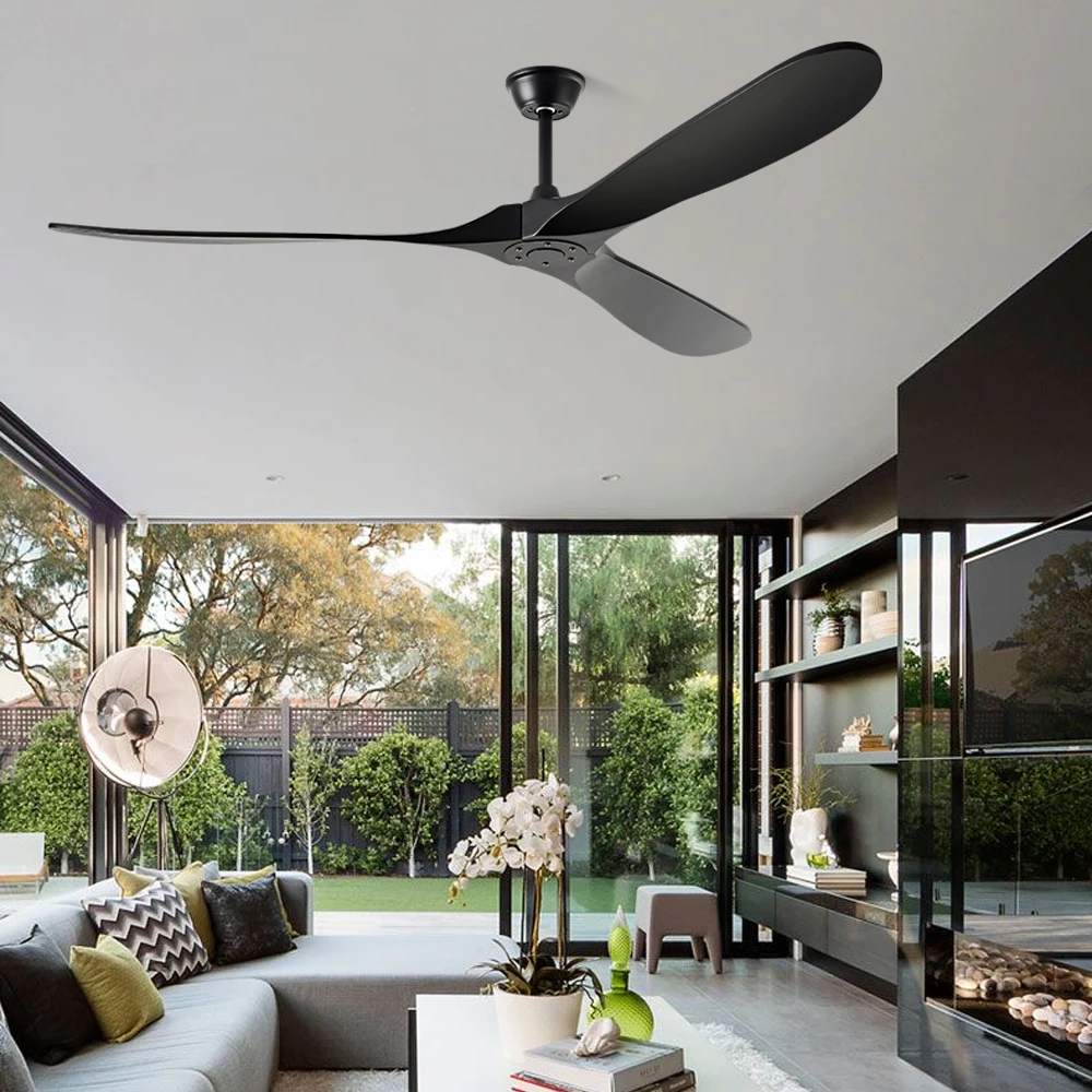 QINIWAKE 36/42/52/60/70/88 Inch Solid Wood Ceiling Fan Vintage DC Motor Remote Control 6-Speed for Home Living Room Coffee Shop