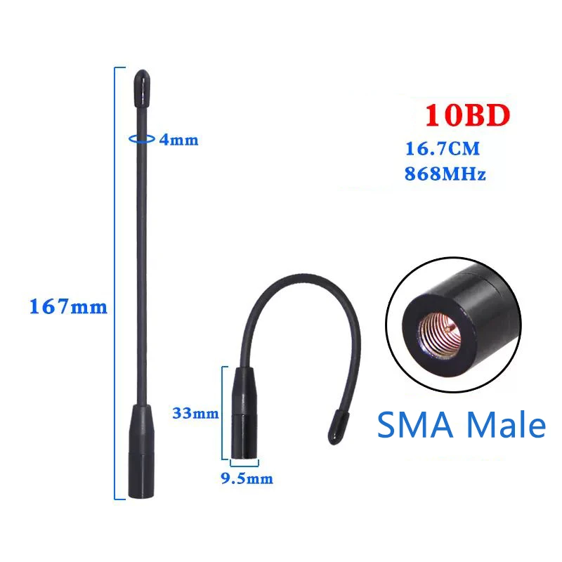 868MHz Antenna Soft Whip Lora Lorawan AV Meter Reading Module Omnidirectional 15dbi SMA Male Connector GSM 868 IOT Waterproof