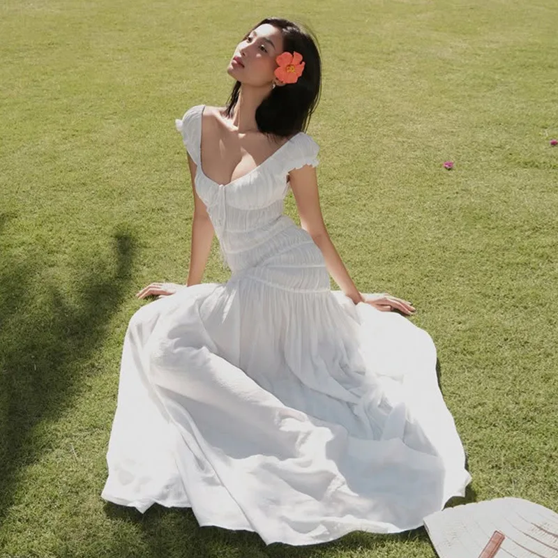 Fre Sle V-Ne Sve Insert Slim Fit Plissado Dr Faionable Nova Chegada Sexy Midi Dr Girl's Malha Verão Dr