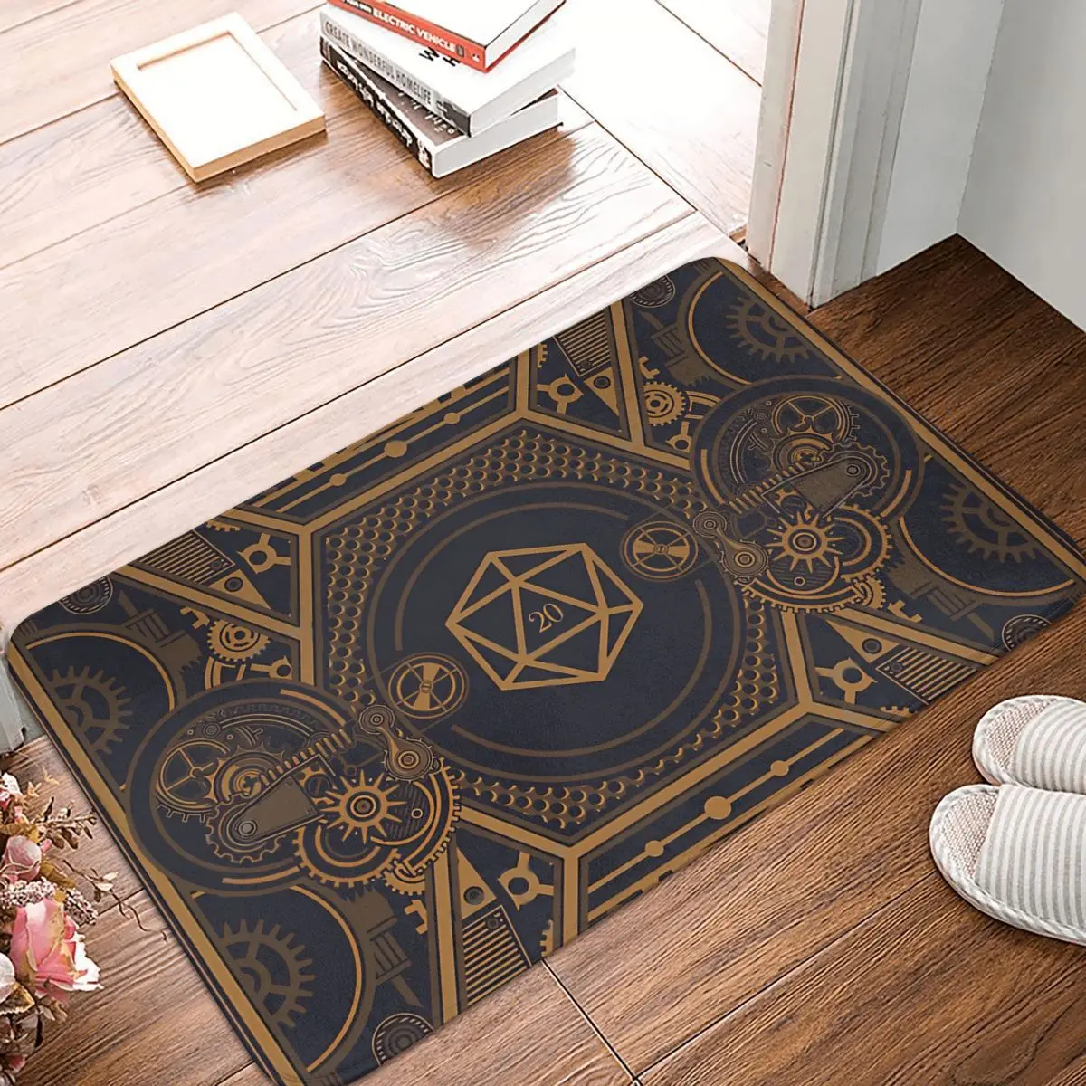 Steampunk Vintage Polyhedral 20 Sided Dice Nat20 DND Game D20 D&D Non-Slip Carpet Doormat Bedroom Bathroom Mat Decor Rug