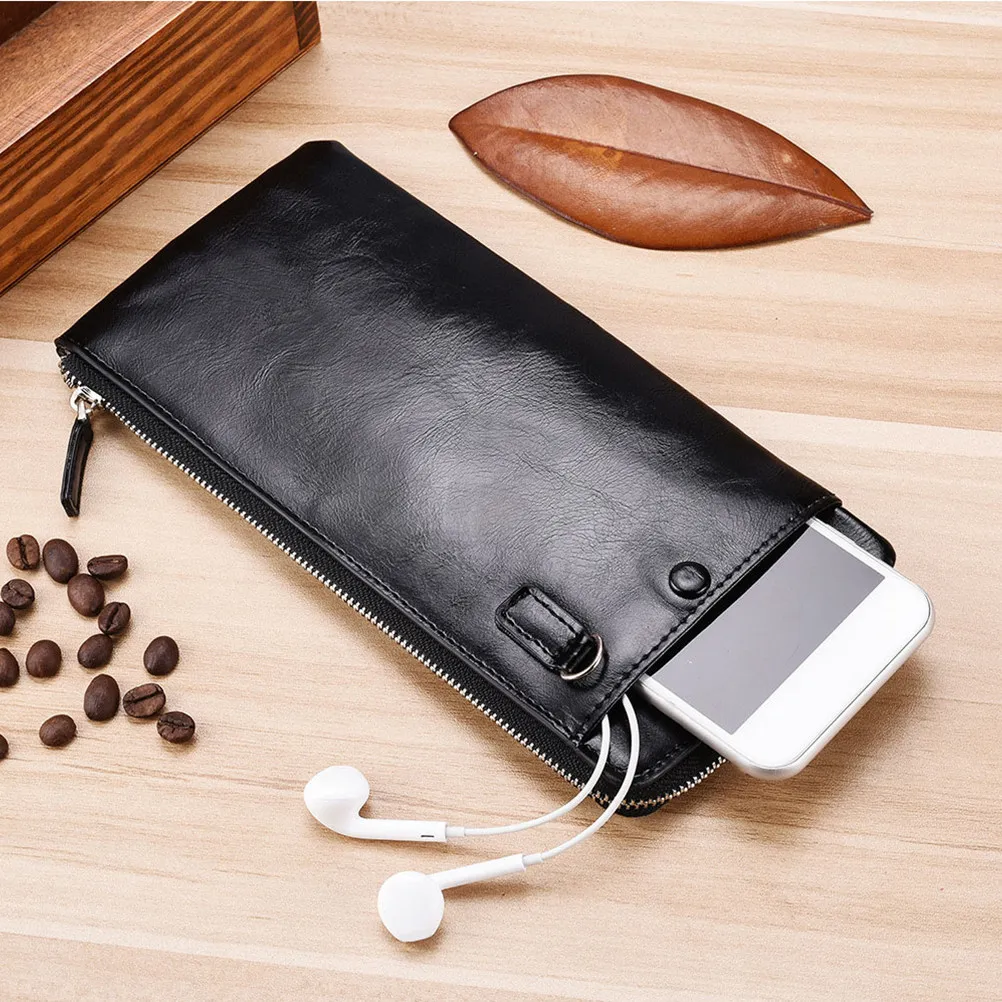 

Premium PU Long Wallet for Men with Zipper Large Capacity Coins Cash Cards Organizer Stylish Business Travel Daily Use
