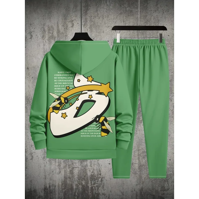 2025 ثلاثية الأبعاد مطبوعة الرجال الكتف نمط مقنعين البلوز بلوزات وسراويل قطعتين مجموعة الربيع والخريف مجموعة رياضية غير رسمية