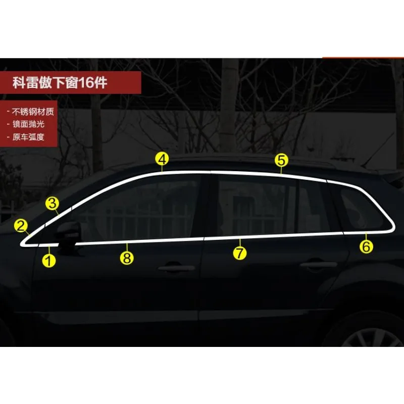 Stainless steel Car window decoration article Chorme Car Accessories For Koleos 2009 2010 2011 2012 2013 2014 2015