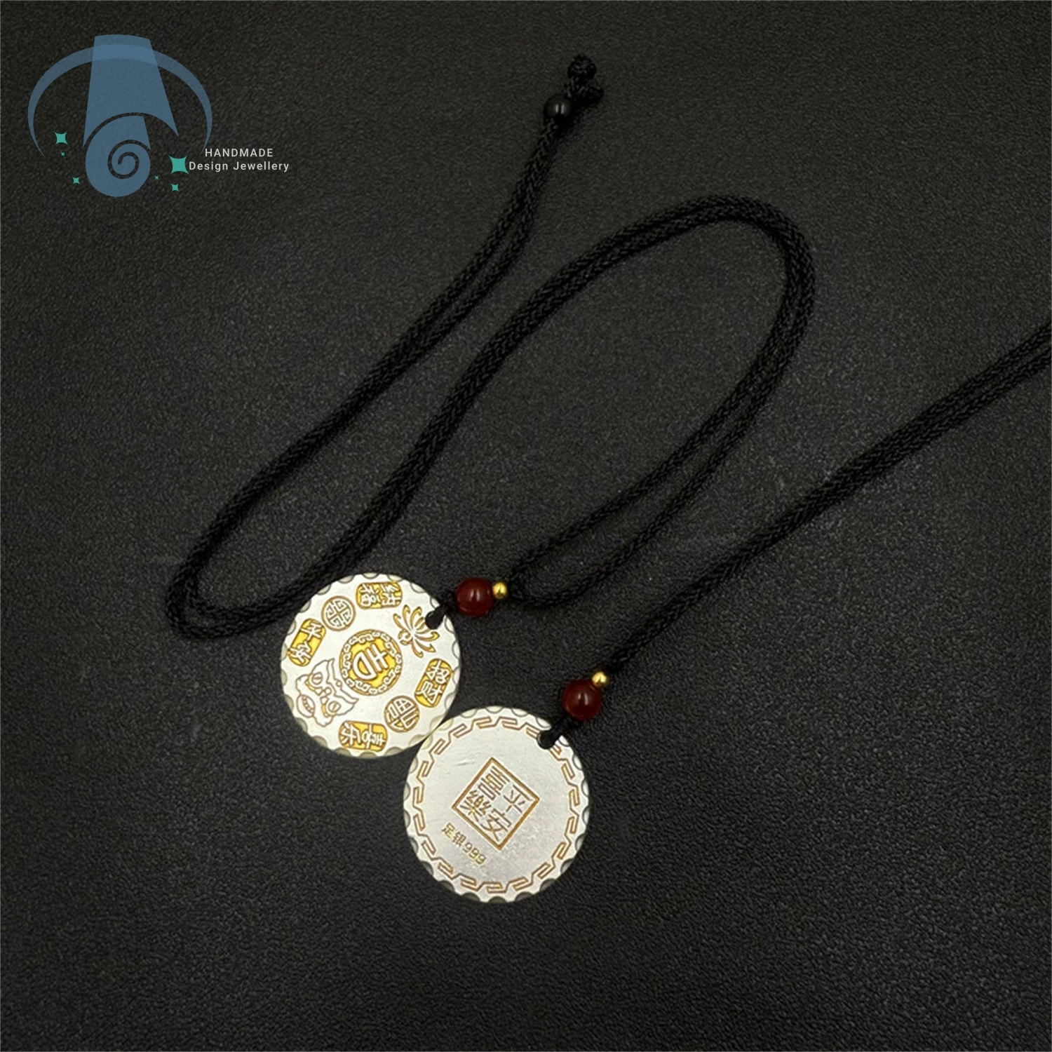 Peace and Safety Auspicious Pendant Round Vintage Gold Inlay for Protection Good Luck Charm Fashion Jewelry Gift for Everyone