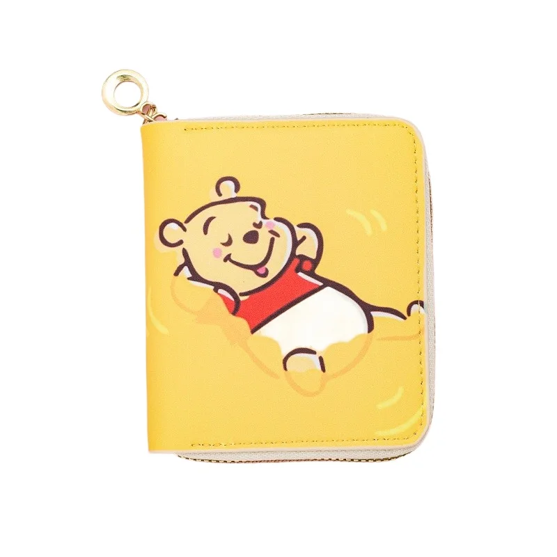 Disney Winnie the Pooh Mini Portable Wallet with Zipper Waterproof PU Leather Coin Purse for Kids Boys Girls Children Gift