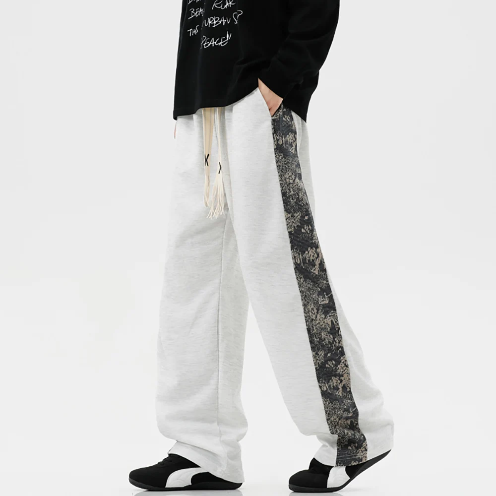 

2025 Autumn/Winter High street pants, sporty casual pants, men's striped fashion straight-leg basketball pants, patterned pants