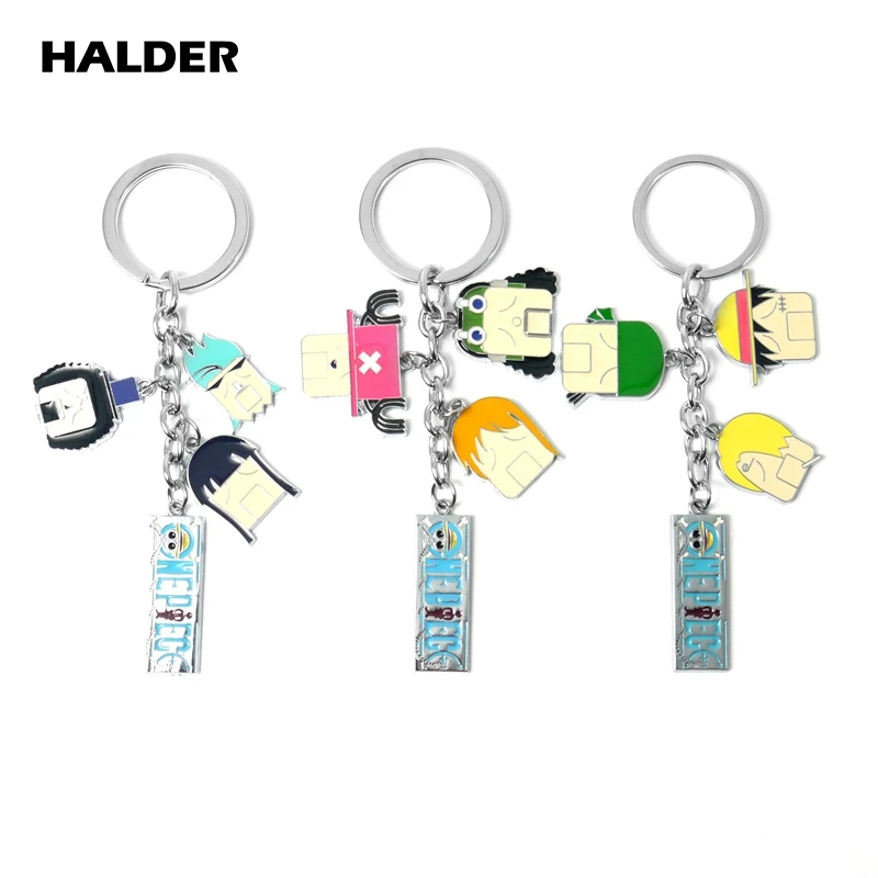 HALDER Anime Keychain Luffy Zoro Sanji Chopper Nami Usopp George Funny Square Key Chain Pendant Key Ring Accessories