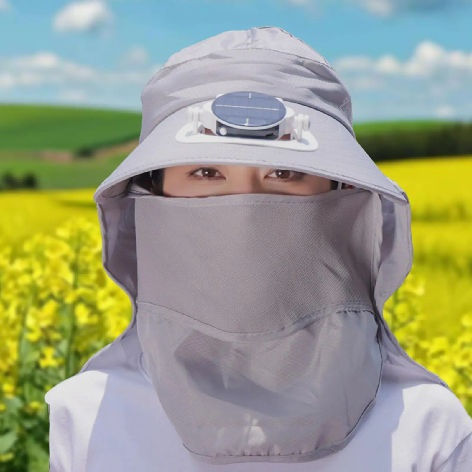 

Fan Hat Removable Neck Flap Face Cover Wide Brim UV Protection Breathable Fishing Hat Gardening Hiking Fishing Outdoor Beach