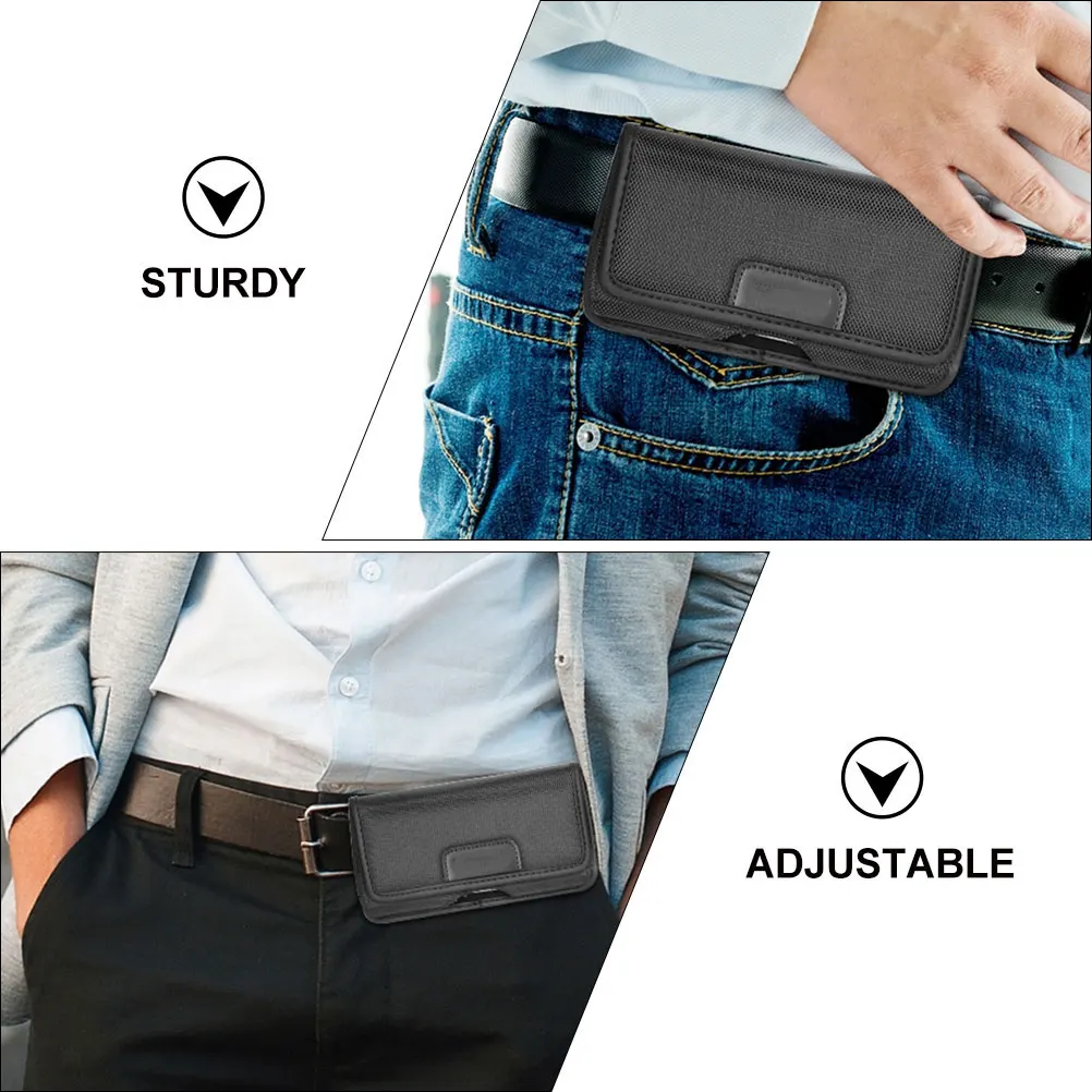 

Mobile Phone Belt Bag for Men Black Universal Nylon Waist Pouch 47 Inch Phones Card Slots Adjustable Strap Outdoor Travel Small