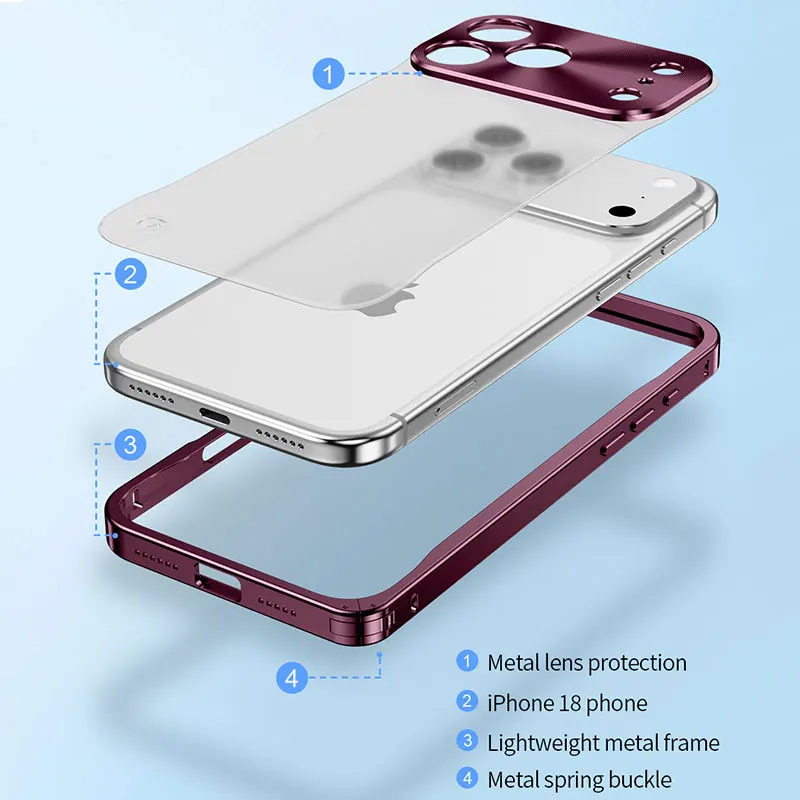 Magnetyczne etui na telefon z metalową ramką do iPhone 17 18 Pro Max, aluminiowa klamra, pokrowiec na telefon kompatybilny z Magsafe, matowy panel tylny z PC. — zdjęcie produktu 6
