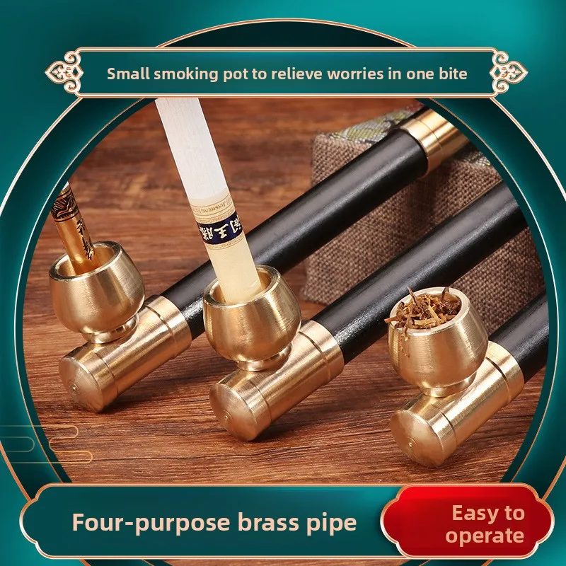 Brass long stem pipe classical Multi functional form For Thick Thin Tobacco tobacco rod Reduce Tar Circulation Smoking Gadgets