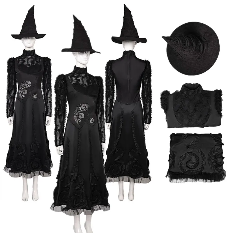 Elphaba Cosplay Wicked Disguise Costume Adult Women Dress Hat Witch Shirt Cap Outfits Halloween Carnival Party Suit