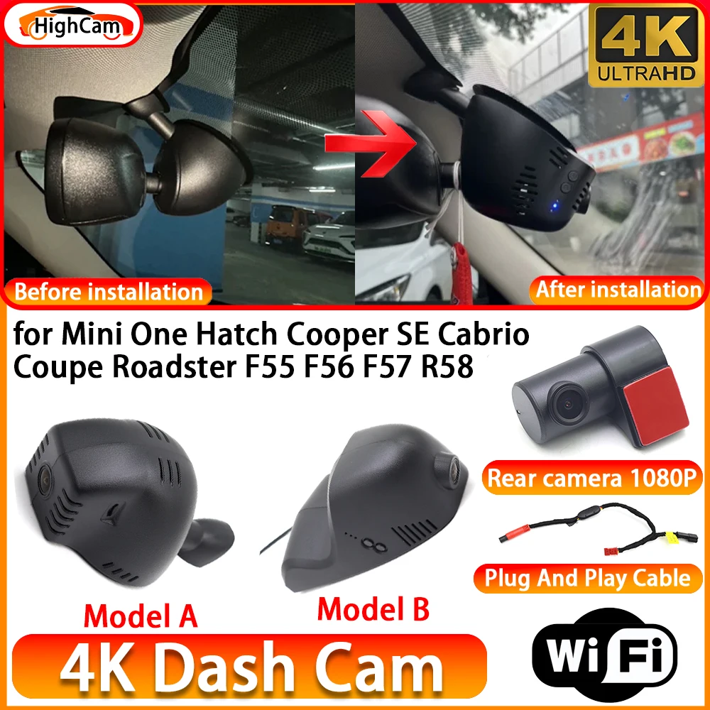 for Mini One Hatch Cooper SE Cabrio Coupe Roadster F55 F56 F57 R58 OEM 4K DVR Dash Cam Front Rear Camera WiFi Video Recorder