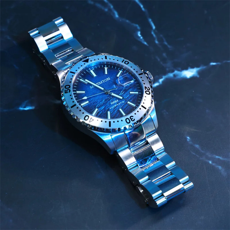 MOEMTON Original Men\'s mechanical watch Sapphire glass luxury  watch 10bar 100M waterproof sports diving watch   Stainless steel