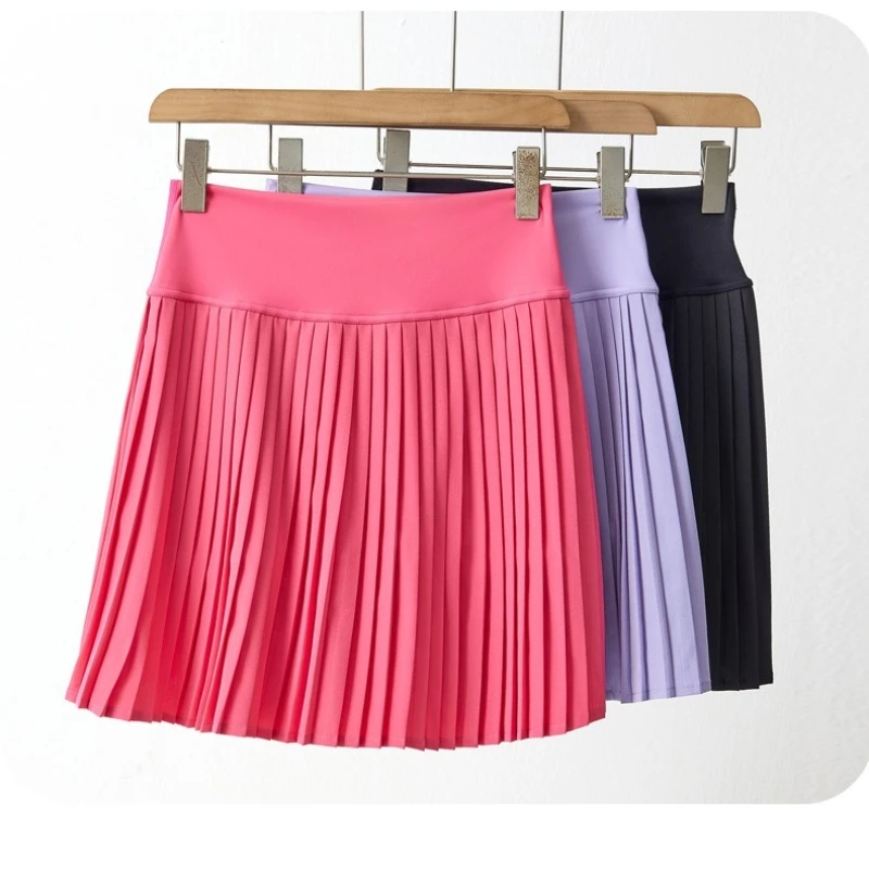 Jupe de tennis plissée taille haute style européen pour femme avec short intégré, jupe-short de yoga