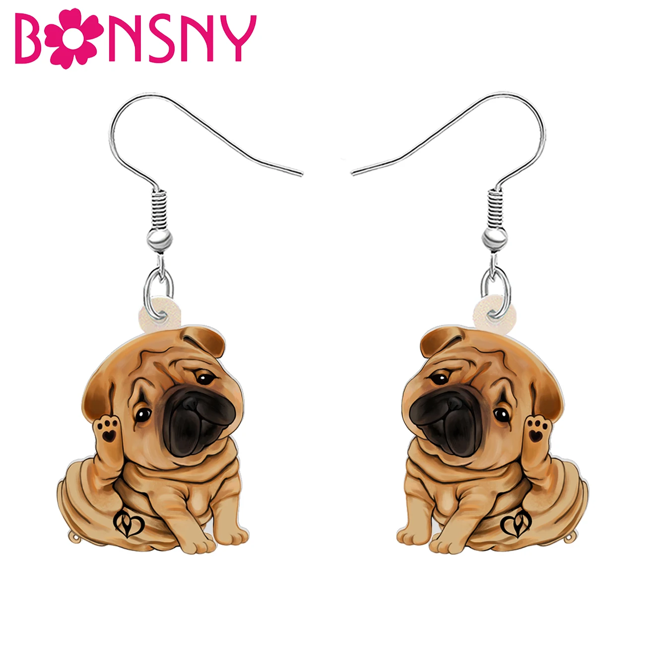 BONANY Acrylic Fun Brown Shar Pei Dog Earrings Cute Pets Drop Dangle for Women Girls Kids Teens Charms Jewelry Gifts